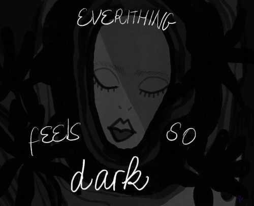 Un visage paisible flotte dans une eau noire, les yeux clos, enveloppé d’un silence profond. Dans cette obscurité, l’œuvre, mur, mur, une solitude dense, ou tout semble s’effacer doucement.